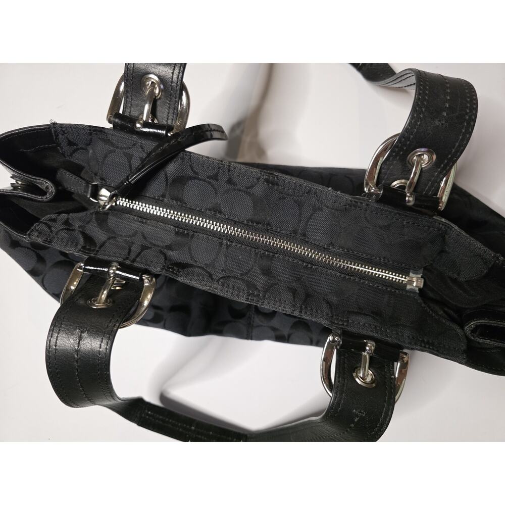Coach Black Signature C Jacquard Patent Leather Shoulder Bag F13742 - Picture 9 of 16
